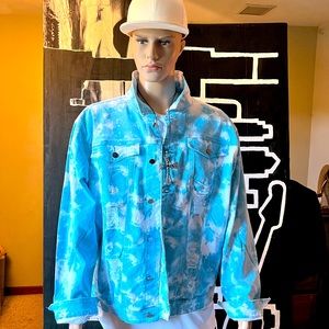 Mens stylish slim fit, ripped denim jacket; sz 3X